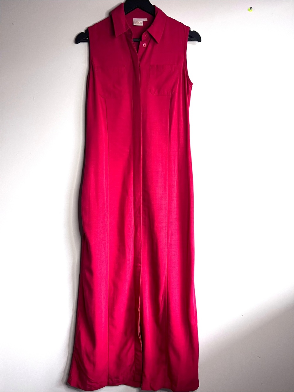 Cleo Petite Red Maxi Shirt Dress Sleeveless Button Front Career Size 4 90s